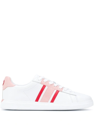Tory Burch Howell T-saddle Court Trainers In White/pink