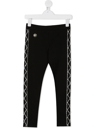 Philipp Plein Kids' Rhinestone-embellished Leggings In Black