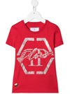 Philipp Plein Junior Hexagon Short Sleeved T-shirt In Red