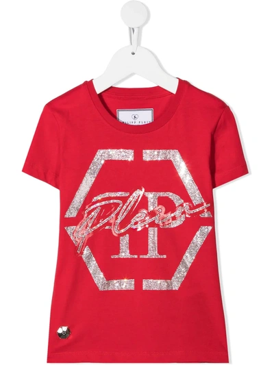 Philipp Plein Junior Kids' Hexagon Short Sleeved T-shirt In Red