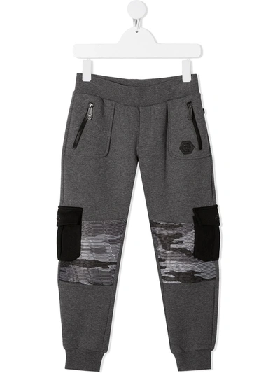 Philipp Plein Junior Kids' Camouflage-patchwork Track Pants In Grey