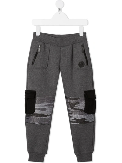 Philipp Plein Junior Kids' 抽绳系带迷彩运动裤 In Grey