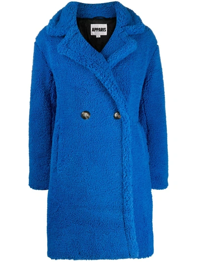 Apparis Anouck Double-breasted Faux Shearling Coat In Blue