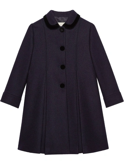 Gucci Cropped Sleeves Pleated Coat In Blue