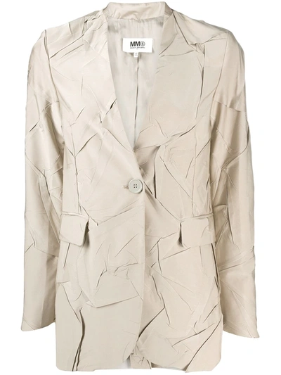 Mm6 Maison Margiela Crinkled Single-breasted Blazer In Neutrals