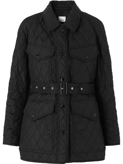 Burberry Kemble Quilted Belted Field Jacket In Black