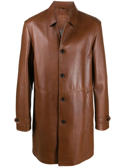 Desa 1972 Button-up Leather Coat In Brown