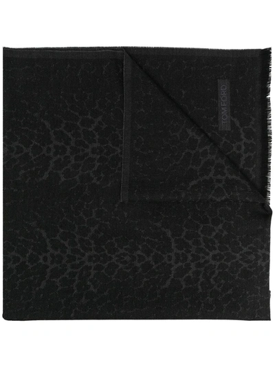 Tom Ford Leopard Print Scarf In Black