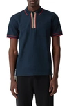 BURBERRY WALTHAM ICON STRIPE ZIP COTTON PIQUE POLO,8034075