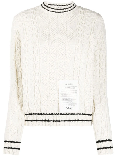 Ballantyne Logo-patch Cable-knit Jumper In Neutrals