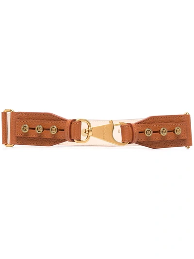 Balmain Logo-stud Leather Clip Belt In Brown