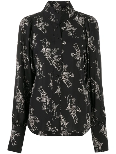 Essentiel Antwerp Fish Print Blouse In Black