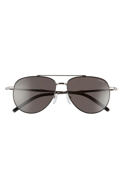 Ferragamo 58mm Polarized Aviator Sunglasses In Black/light Ruthenium