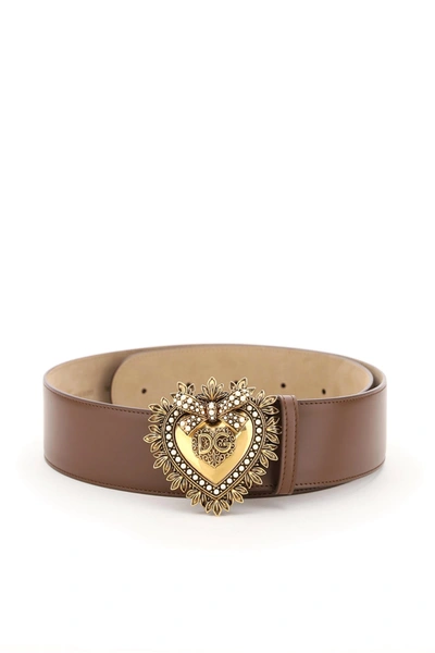 Dolce & Gabbana Devotion Leather Belt In Brown