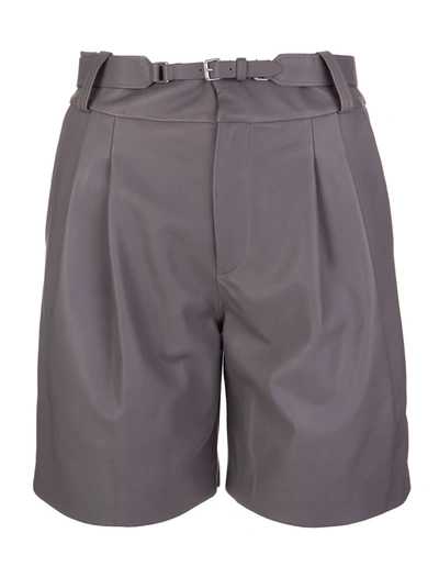 Red Valentino Woman High Waisted Shorts In Grey Leather In Canna Di Fucile