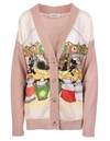 LANVIN WOMAN PINK V-NECK CARDIGAN WITH PRINTED SILK PANEL,11574299