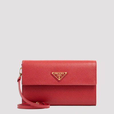 Prada Red Leather Wallet With Shoulder Strap