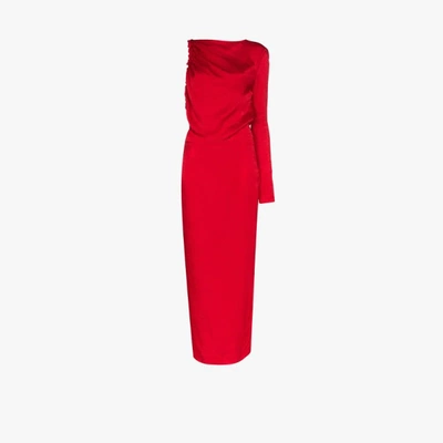 Materiel Single Sleeve Midi Dress In Red