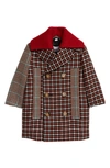 BURBERRY KIDS' ELIOT PATCHWORK CHECK WOOL BLEND COAT WITH REMOVABLE COLLAR,8032756