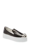 Miu Miu Crystal Cap Toe Platform Slip-on Sneaker In Black/ Crystal