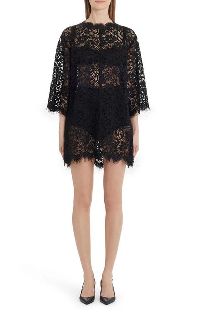 Dolce & Gabbana Sheer Eyelash Lace Shift Dress In Black