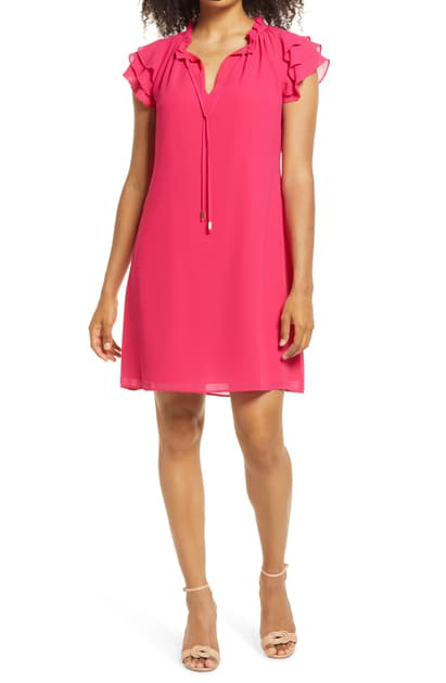 tie neck shift dress