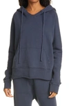 Nili Lotan Janie Distressed Cotton-jersey Hoodie In Navy