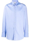 Brunello Cucinelli Plain Blue Cotton Shirt In Blue
