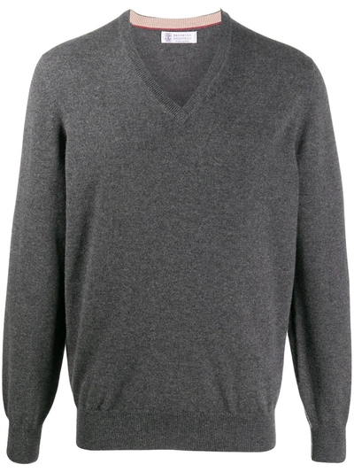 Brunello Cucinelli Knitted Cashmere-silk Jumper In Grey