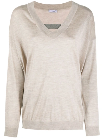 Brunello Cucinelli Fine Knit Jumper In Neutrals