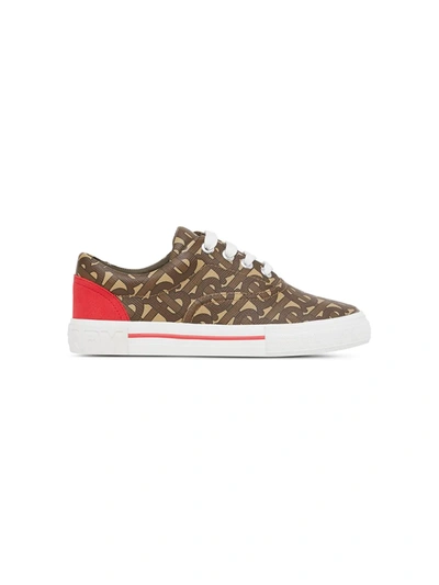 Burberry Kids' Monogram Print E-canvas Trainers In Brown