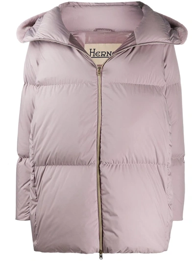 Herno Faux-fur Trimmed Hooded Jacket In Pink