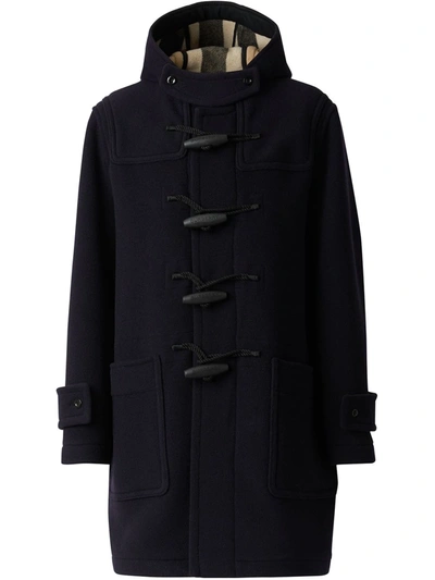 Burberry Men's Greenwich Check-lined Hooded Duffle Coat In Navy
