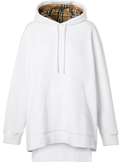 Burberry Oversized High-low Hem Hoodie In White