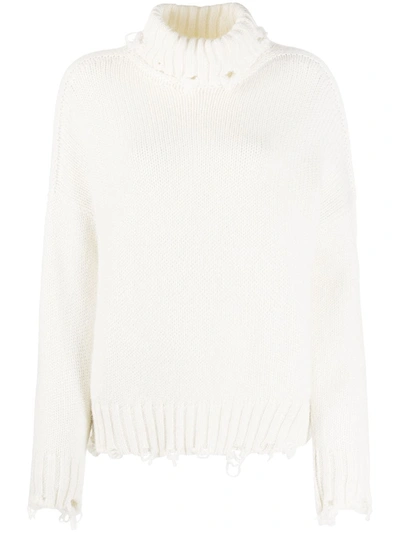 Maison Flaneur Distressed Roll-neck Jumper In White