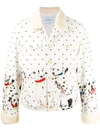 Casablanca Polka Dot And Dalmation Print Faux Fur-trimmed Jacket In White