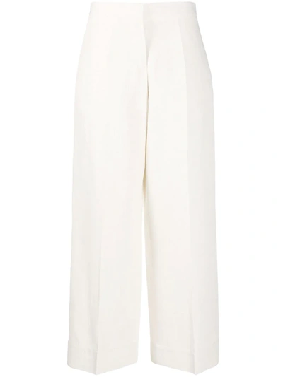 Jil Sander Wide-leg Tailored Cropped Trousers In Bianco