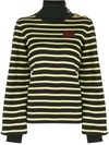 RED VALENTINO BUTTON-EMBELLISHED STRIPED WOOL JUMPER