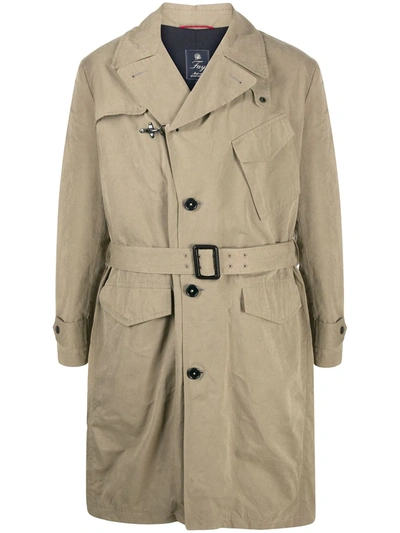 Fay Long-sleeved Belted Trench Coat In Brown