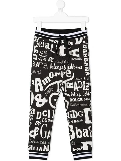 Dolce & Gabbana Kids' Boy's Scribble Logo-print Jogger Pants In Black
