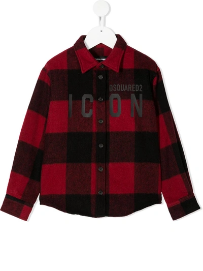 Dsquared2 Kids' Icon 印花格纹衬衫 In Red