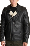 KARL LAGERFELD ASYMMETRICAL LEATHER MOTO JACKET WITH FAUX SHEARLING LINING,LO0L0188