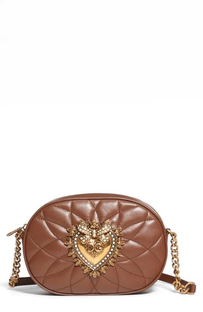 Dolce & Gabbana Devotion Matelasse Leather Bag In Castagno