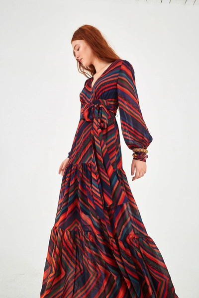farm rio striped maxi dress Farm Rio + striped scarf maxi ruffled dress