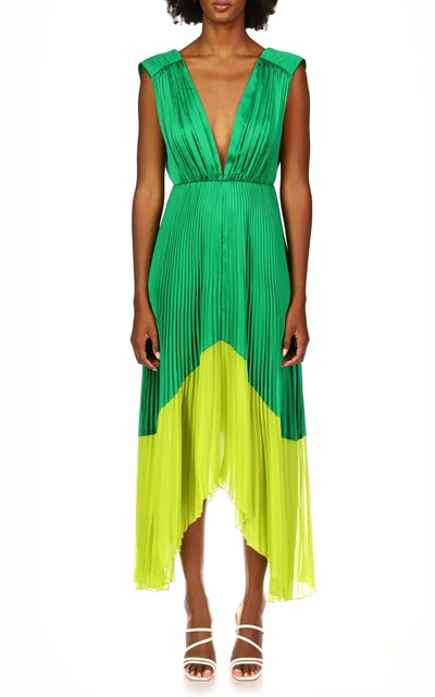 Amur Amelia Two-tone Satin Midi Dress In Green