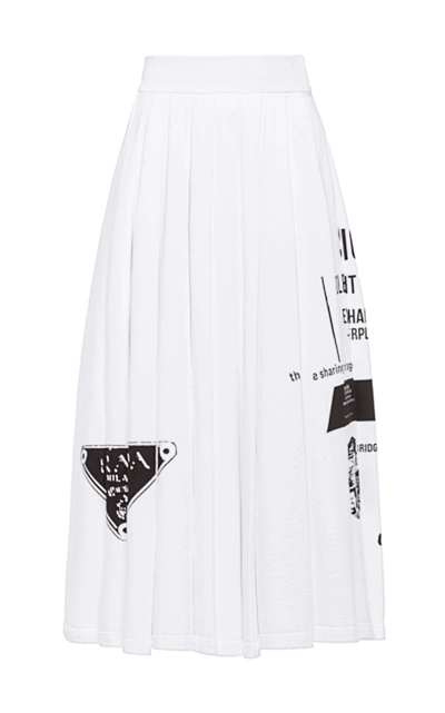 Prada Pleated Cotton Jersey Midi Skirt In White