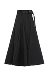 Prada Belted Nylon Gabardine A-line Midi Skirt In Black