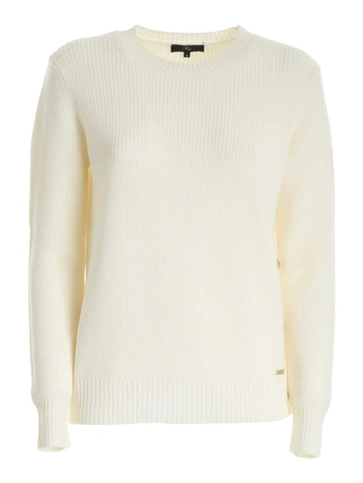 Fay Crewneck Sweater With Side Buttons In White