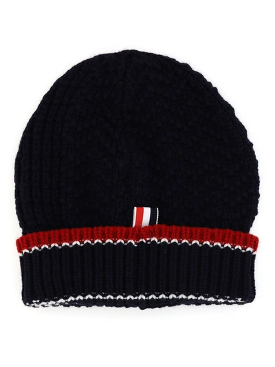 Thom Browne Navy Fine Merino Collaged Links Rwb Beanie In Blue