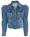 Retroféte Rissa Puff-sleeve Distressed Denim Jacket In Riptide